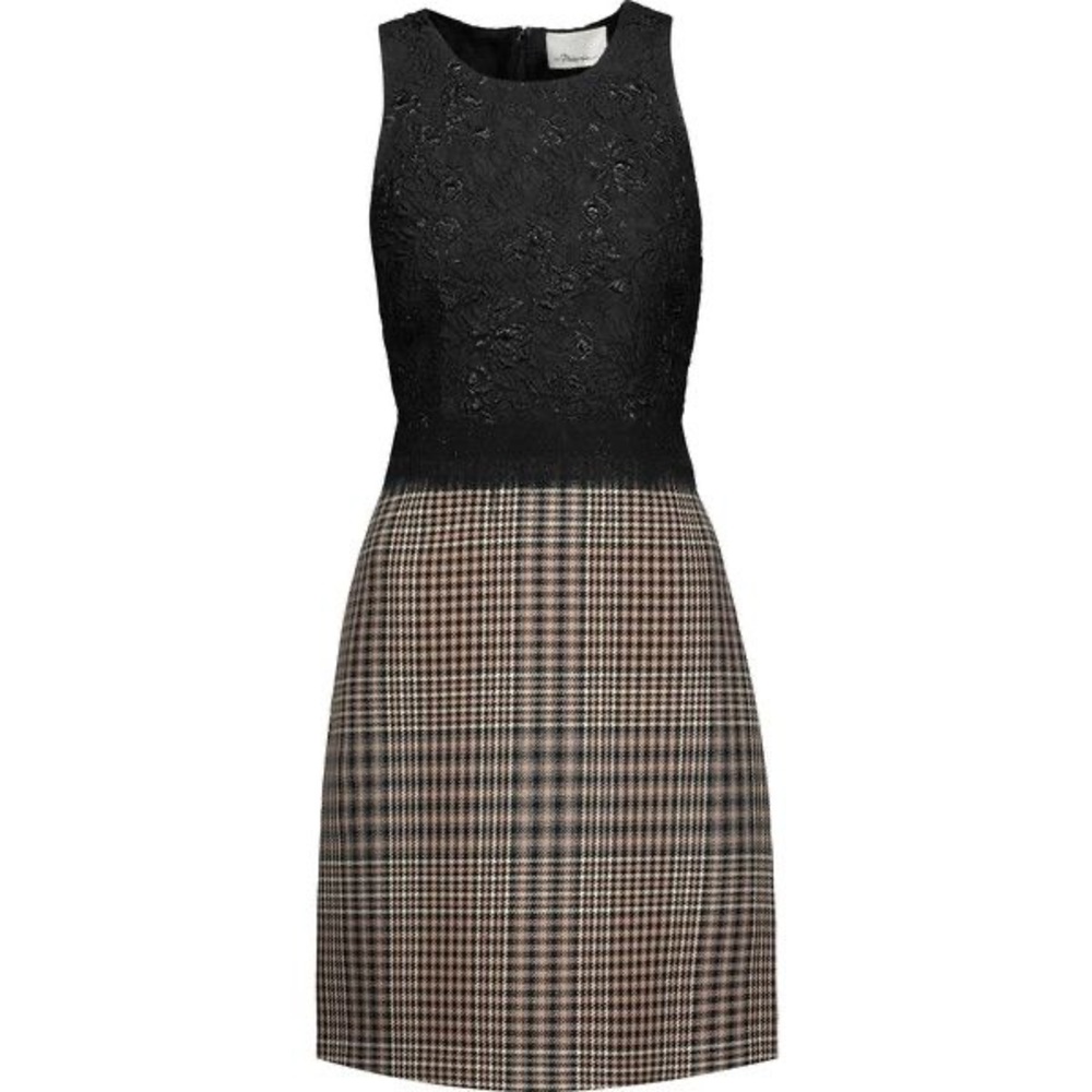 3.1 Phillip Lim Paneled Cloqué and Houndstooth Wool-Tweed Dress